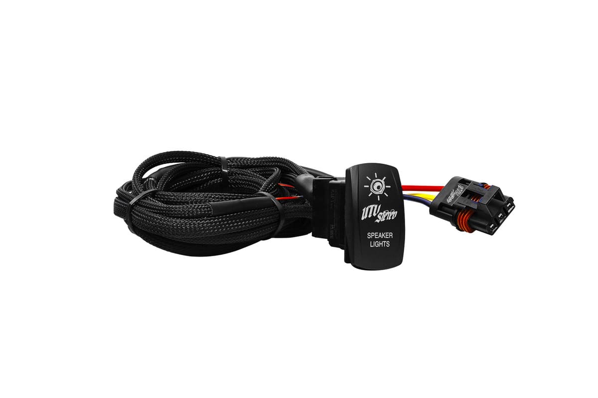 UTV Stereo Polaris RZR Pro Series Low Current Harness + Rocker Switch & Pulse Bar Plug