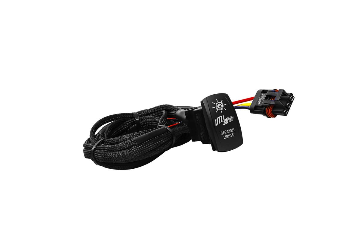 UTV Stereo Polaris RZR Pro Series Low Current Harness + Rocker Switch & Pulse Bar Plug