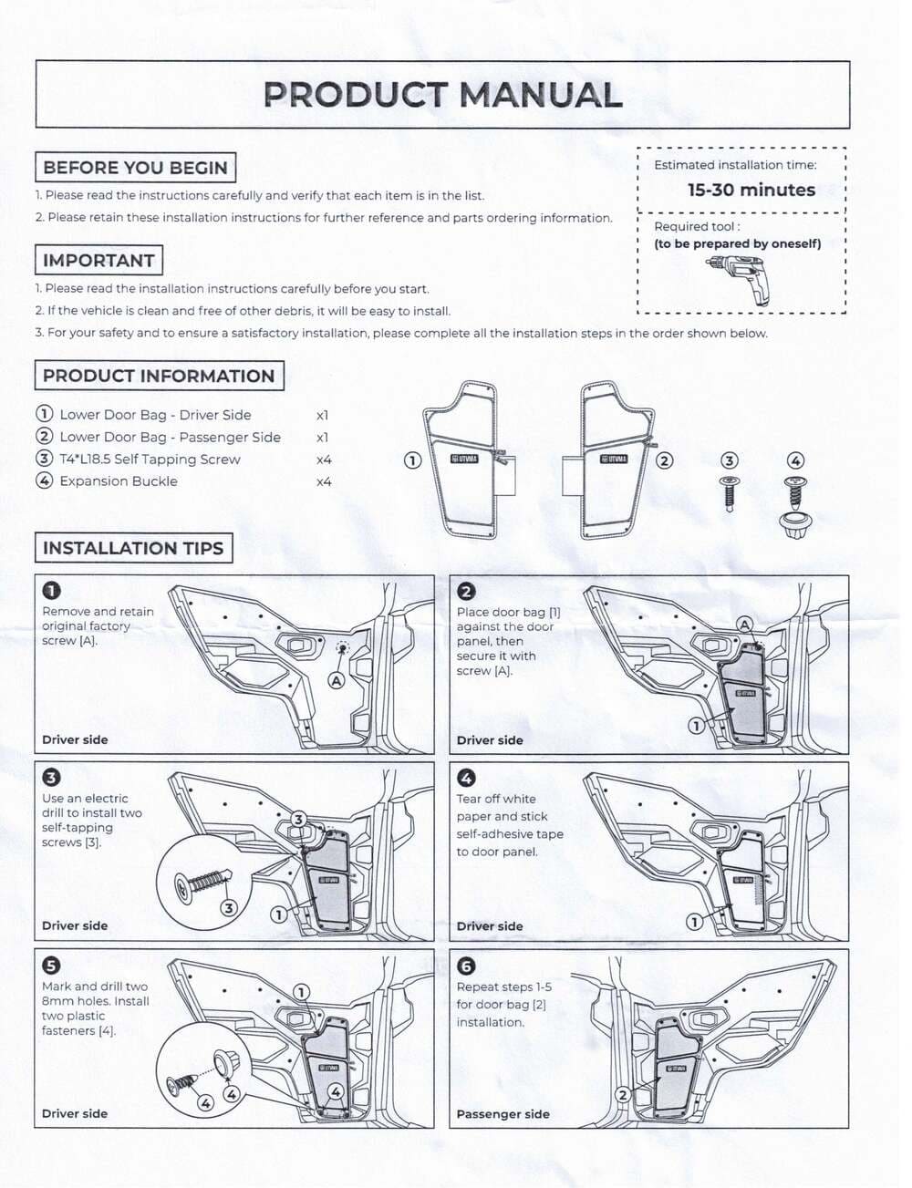 UTVMA '16-'25 Polaris General 1000 2/4 Seater Front Lower Door Bags