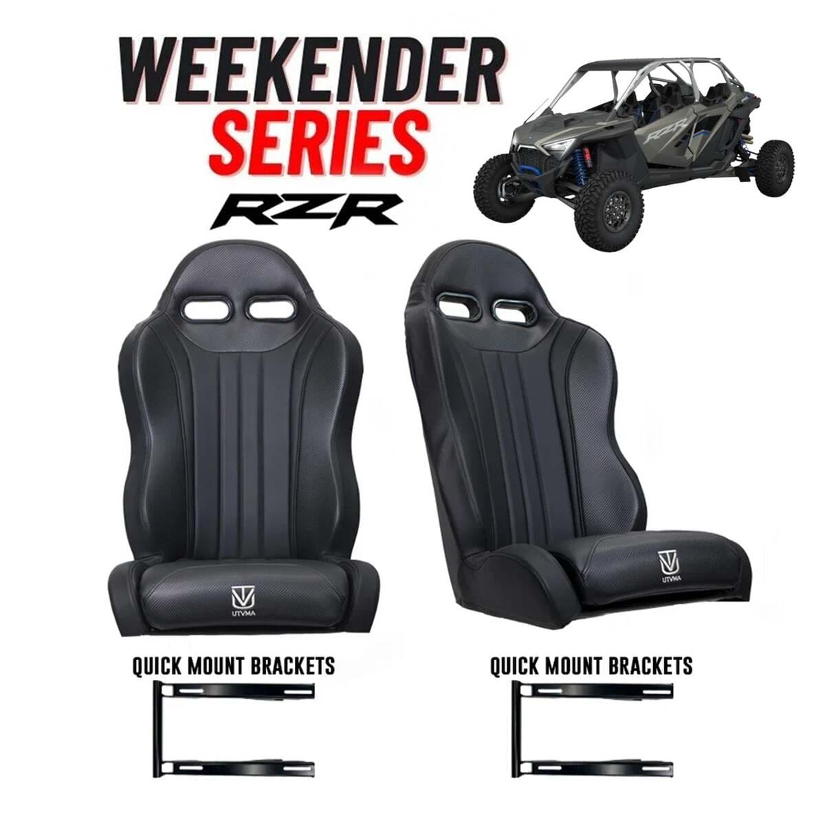 UTVMA '22-'24 Polaris RZR Turbo R 2 & 4 Seater Suspension Weekender Series Front Bucket Seats w/ Quick Mount Bracket - Pair
