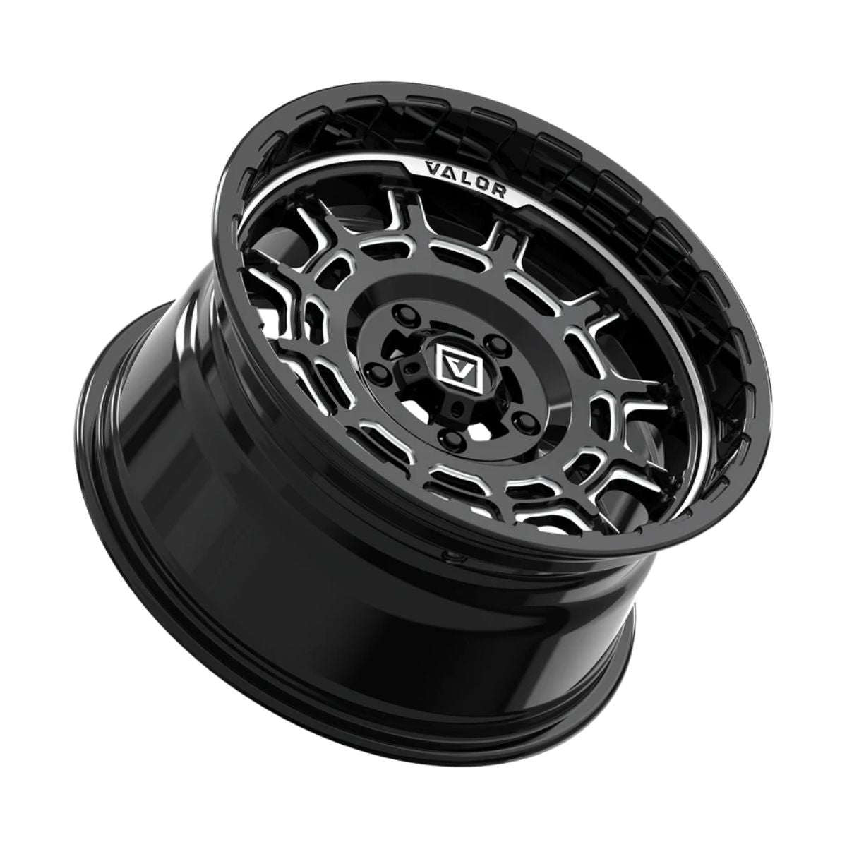 Valor Offroad V17 Beadlock UTV Wheel - Gloss Black Milled