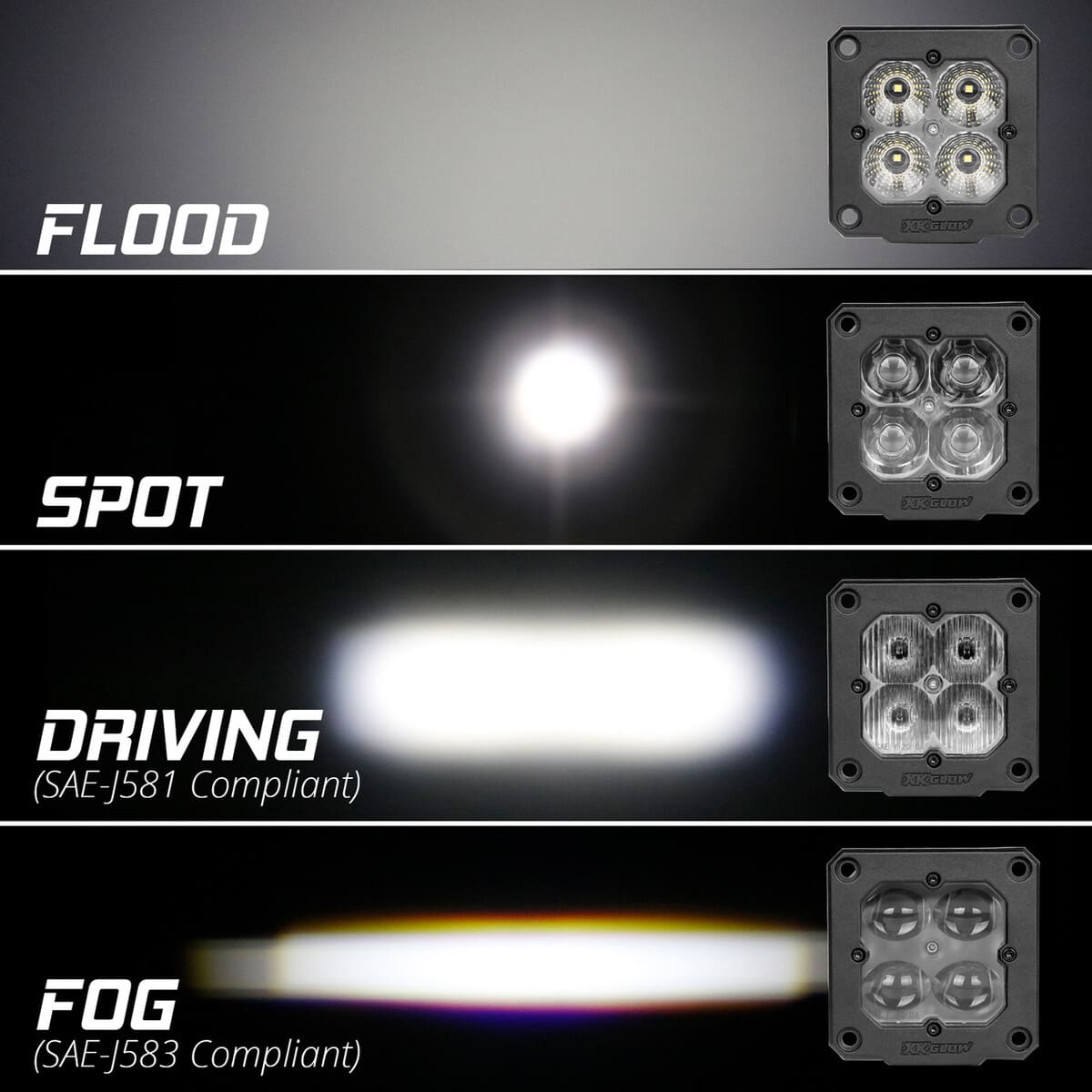 XK Glow C3 Fog/ Driving/ Spot/ Flood Flush Mount Cube Lights