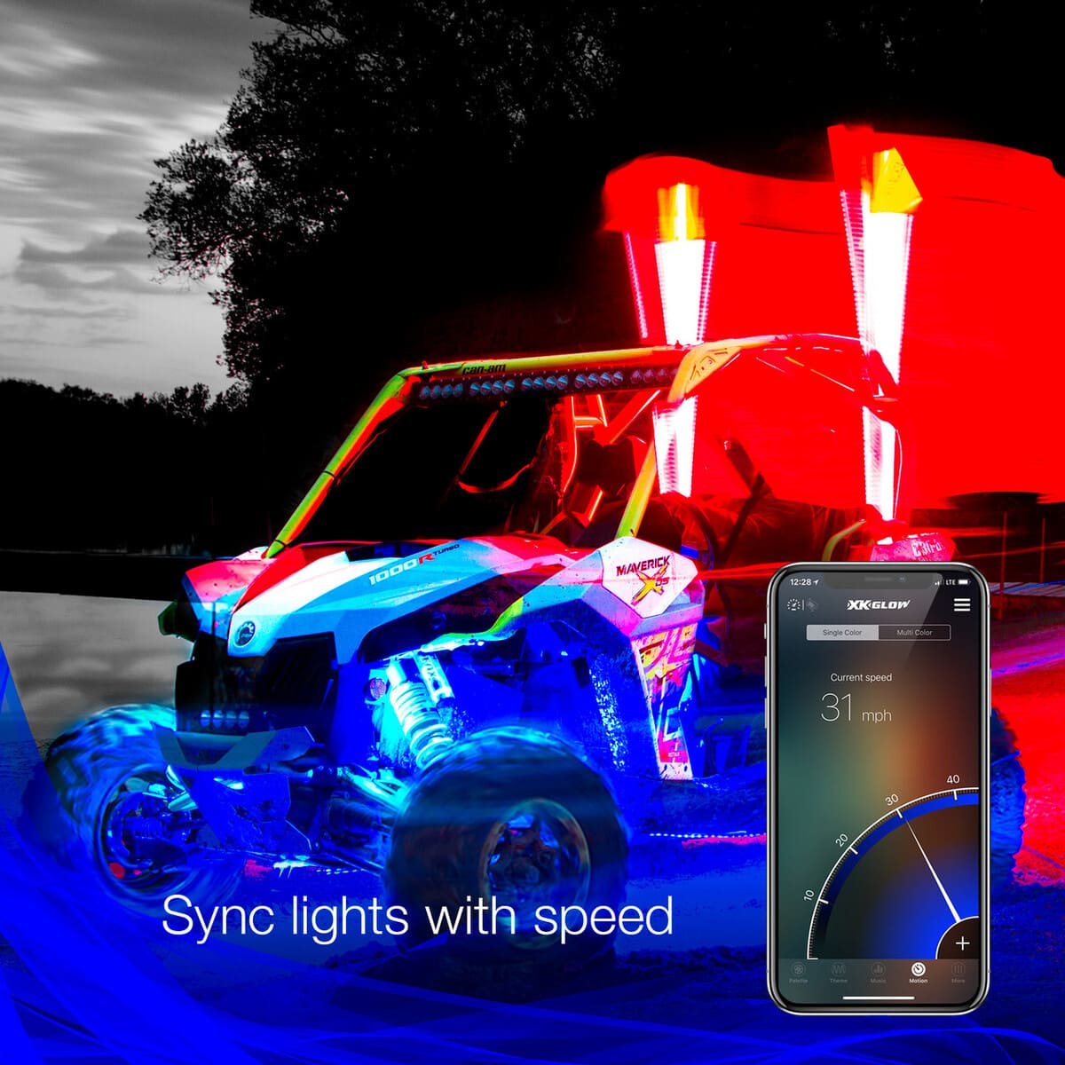 XK Glow XKchrome Smartphone App Side by Side UTV 2nd Gen LED Whip Kits