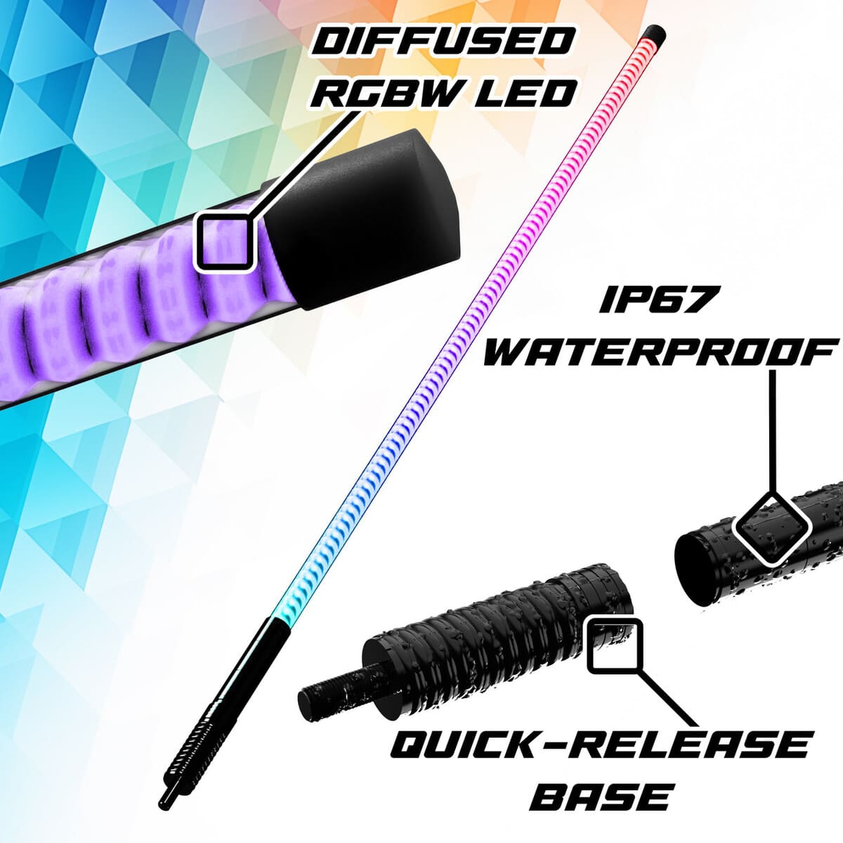 XK Glow XKmax RGBW LED Whip Lights w/ COB LED strip & app control