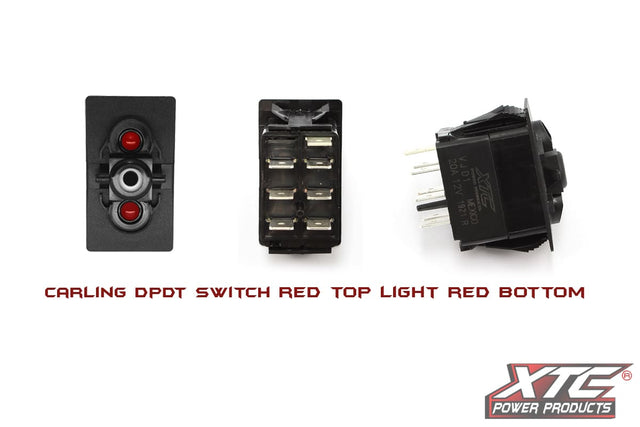 XTC ON/OFF/ON Red Top & Bottom LED DPDT Rocker Switch